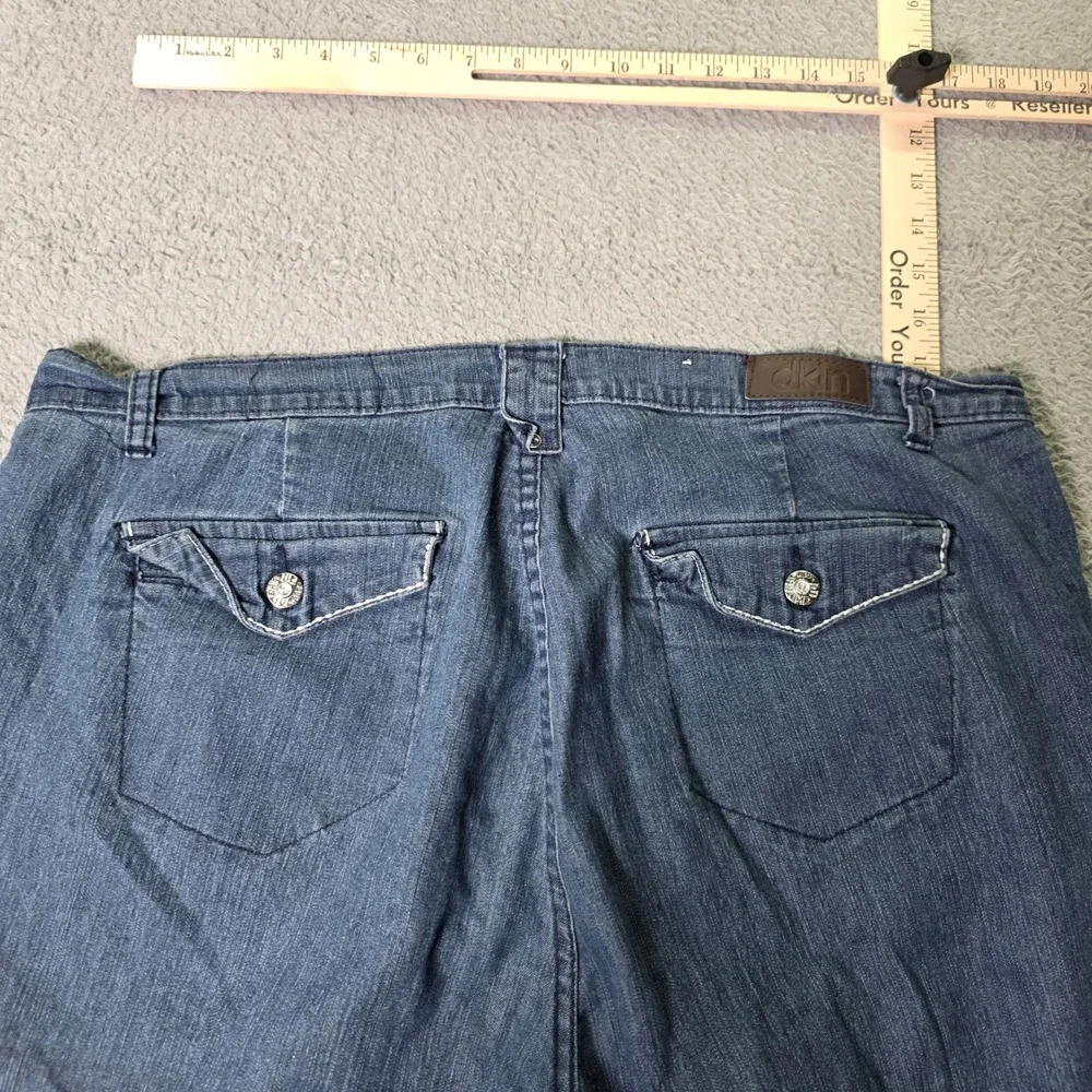DKIN Womens 18W Denim Bermuda Shorts Blue Stretch Mid Rise Button Flap Pockets